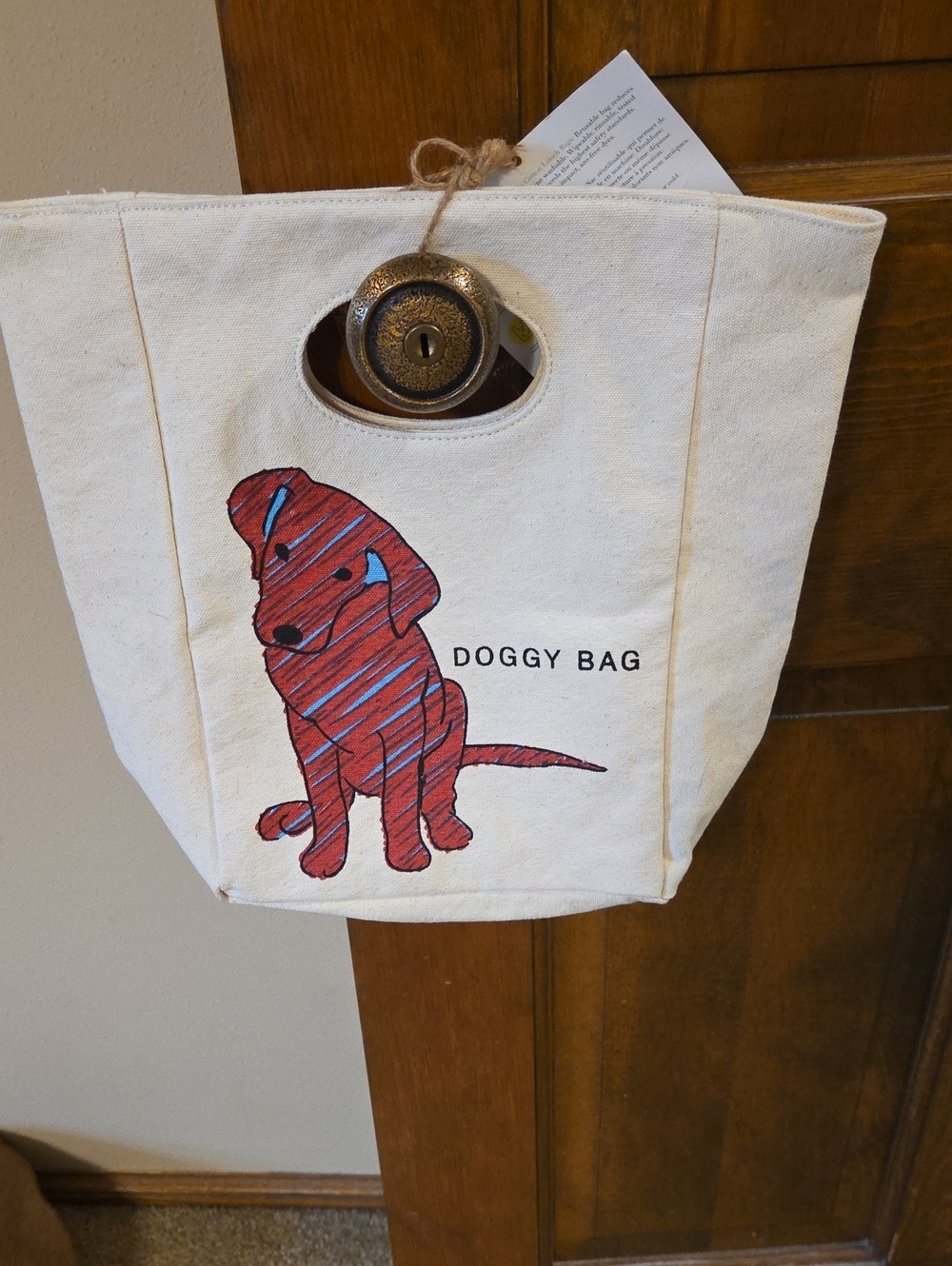 Doggy Bag Canvas Tote with Red Puppy Graphic